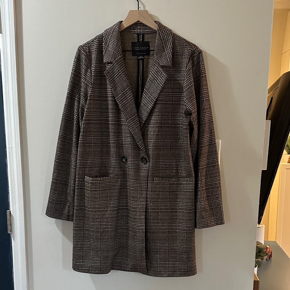 Sanctuary Checkered Blazer in Brown and Black